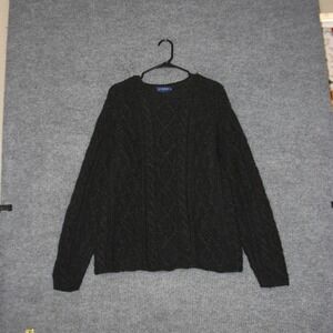 J. Crew Cable Knit Sweater Mens M Charcoal Grey 100% Wool Pullover Crewneck